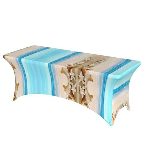 JaoXer Rechteckige Tischdecke mit Muschelsanddruck, abwischbar, dehnbar, langlebig, für den Innen- und Außenbereich JaoXer Rechteckige Tischdecke mit Muschelsanddruck, abwischbar, dehnbar, langlebig, für den Innen- und Außenbereich von JaoXer