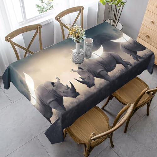 JaoXer Rechteckige Tischdecke mit Nashorn-Druck, waschbar, klassische Küchendekoration für Esstisch, Tischplatte, Party-Tischdecken JaoXer Rechteckige Tischdecke mit Nashorn-Druck, waschbar, klassische Küchendekoration für Esstisch, Tischplatte, Party-Tischdecken von JaoXer