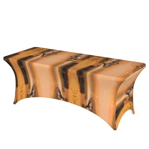 JaoXer Rechteckige Tischdecke mit Ölgemälde-Motiv, abwischbar, dehnbar, langlebig, für den Innen- und Außenbereich von JaoXer