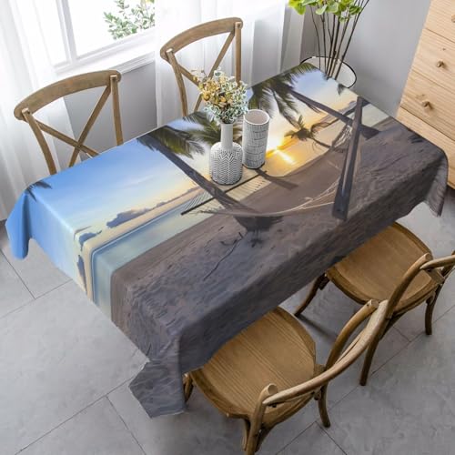 JaoXer Rechteckige Tischdecke mit Paradies-Strand-Palmen-Druck, waschbar, klassische Küchendekoration für Esstisch, Tischplatte, Party-Tischdecken JaoXer Rechteckige Tischdecke mit Paradies-Strand-Palmen-Druck, waschbar, klassische Küchendekoration für Esstisch, Tischplatte, Party-Tischdecken von JaoXer