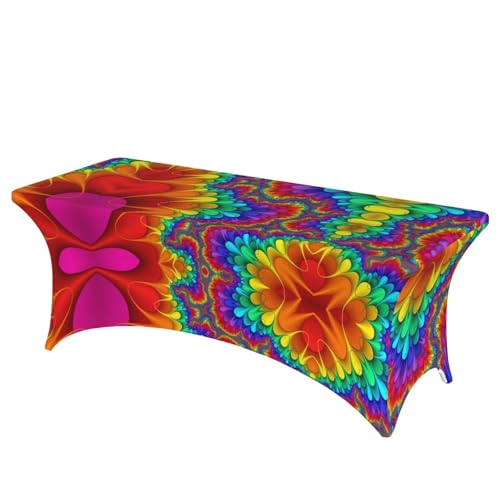 JaoXer Rechteckige Tischdecke mit Regenbogen-Batikdruck, abwischbar, dehnbar, langlebig, für den Innen- und Außenbereich von JaoXer