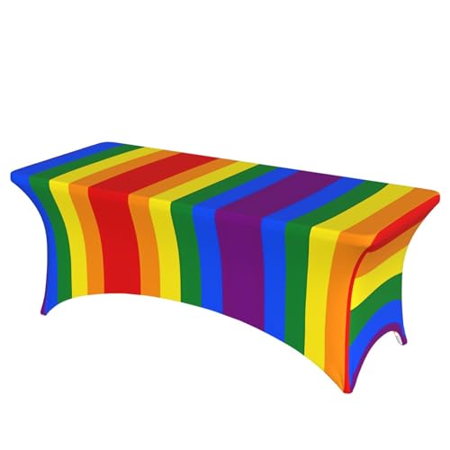 JaoXer Rechteckige Tischdecke mit Regenbogen-Druck, abwischbar, dehnbar, langlebig, für den Innen- und Außenbereich von JaoXer