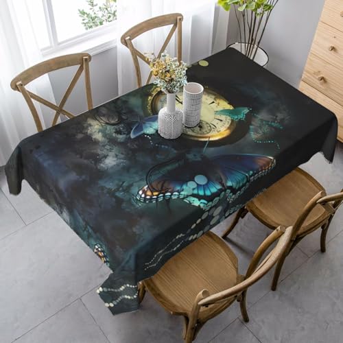 JaoXer Rechteckige Tischdecke mit Schmetterlings-Uhren-Druck, waschbar, klassische Küchendekoration für Esstisch, Tischplatte, Party-Tischdecken JaoXer Rechteckige Tischdecke mit Schmetterlings-Uhren-Druck, waschbar, klassische Küchendekoration für Esstisch, Tischplatte, Party-Tischdecken von JaoXer