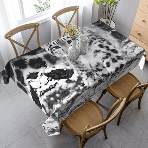 JaoXer Rechteckige Tischdecke mit Schneeleoparden-Druck, waschbar, klassische Küchendekoration für Esstisch, Tischplatte, Party-Tischdecken JaoXer Rechteckige Tischdecke mit Schneeleoparden-Druck, waschbar, klassische Küchendekoration für Esstisch, Tischplatte, Party-Tischdecken von JaoXer