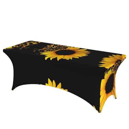 JaoXer Rechteckige Tischdecke mit Sonnenblumen-Motiv und Schmetterlingen, abwischbar, dehnbar, langlebig, für den Innen- und Außenbereich JaoXer Rechteckige Tischdecke mit Sonnenblumen-Motiv und Schmetterlingen, abwischbar, dehnbar, langlebig, für den Innen- und Außenbereich von JaoXer