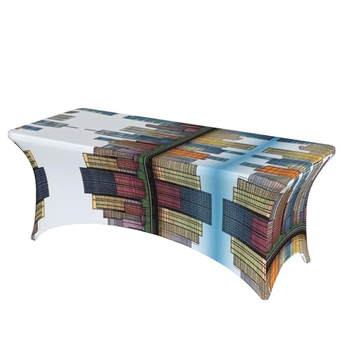 JaoXer Rechteckige Tischdecke mit Stadtbild-Druck, abwischbar, dehnbar, strapazierfähig, für den Innen- und Außenbereich von JaoXer