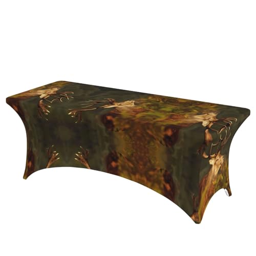 JaoXer Rechteckige Tischdecke mit Tier-Hirschdruck, abwischbar, dehnbar, langlebig, für den Innen- und Außenbereich von JaoXer