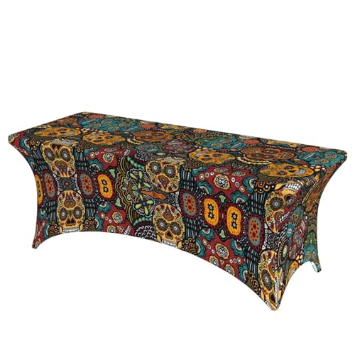 JaoXer Rechteckige Tischdecke mit Totenkopf-Druck, abwischbar, dehnbar, langlebig, für den Innen- und Außenbereich von JaoXer