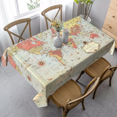 JaoXer Rechteckige Tischdecke mit Weltkarten-Druck, waschbar, klassische Küchendekoration für Esstisch, Tischplatte, Party-Tischdecken JaoXer Rechteckige Tischdecke mit Weltkarten-Druck, waschbar, klassische Küchendekoration für Esstisch, Tischplatte, Party-Tischdecken von JaoXer