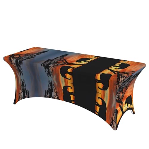 JaoXer Rechteckige Tischdecke mit afrikanischem Elefanten-Druck, abwischbar, dehnbar, langlebig, für den Innen- und Außenbereich von JaoXer