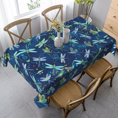JaoXer Rechteckige Tischdecke mit blauem Libellen-Druck, waschbar, klassische Küchendekoration für Esstisch, Tischplatte, Party-Tischdecken JaoXer Rechteckige Tischdecke mit blauem Libellen-Druck, waschbar, klassische Küchendekoration für Esstisch, Tischplatte, Party-Tischdecken von JaoXer