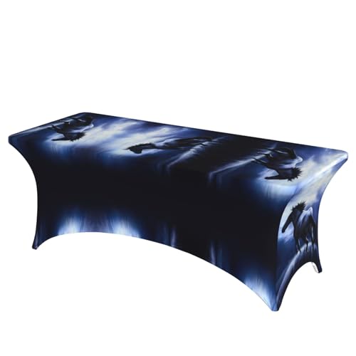 JaoXer Rechteckige Tischdecke mit blauem Pferdemotiv, abwischbar, dehnbar, strapazierfähig, für den Innen- und Außenbereich JaoXer Rechteckige Tischdecke mit blauem Pferdemotiv, abwischbar, dehnbar, strapazierfähig, für den Innen- und Außenbereich von JaoXer