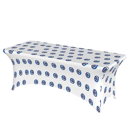 JaoXer Rechteckige Tischdecke mit bösen Blicken, abwischbar, dehnbar, langlebig, für den Innen- und Außenbereich von JaoXer