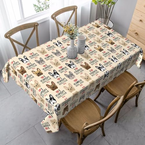 JaoXer Rechteckige Tischdecke mit französischer Bulldogge, waschbar, klassische Küchendekoration für Esstisch, Tischplatte, Party-Tischdecken JaoXer Rechteckige Tischdecke mit französischer Bulldogge, waschbar, klassische Küchendekoration für Esstisch, Tischplatte, Party-Tischdecken von JaoXer