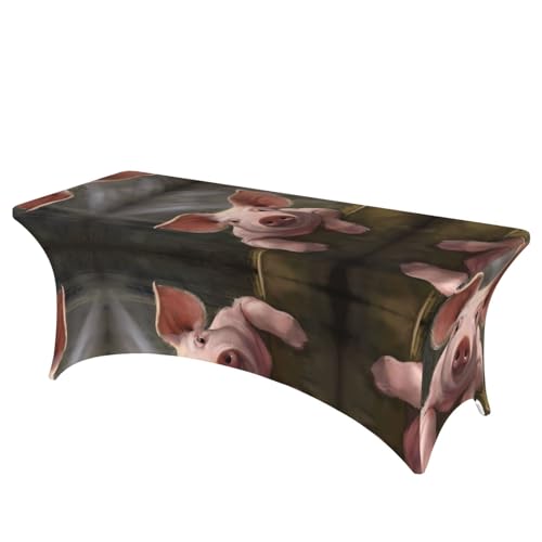 JaoXer Rechteckige Tischdecke mit niedlichem Schweine-Druck, abwischbar, dehnbar, langlebig, für den Innen- und Außenbereich von JaoXer