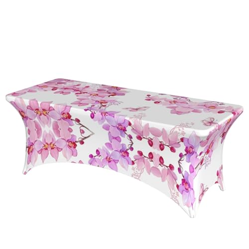 JaoXer Rechteckige Tischdecke mit rosa Blumen und Schmetterlingen, abwischbar, dehnbar, langlebig, für den Innen- und Außenbereich JaoXer Rechteckige Tischdecke mit rosa Blumen und Schmetterlingen, abwischbar, dehnbar, langlebig, für den Innen- und Außenbereich von JaoXer