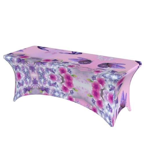 JaoXer Rechteckige Tischdecke mit rosa Schmetterlingsdruck, abwischbar, dehnbar, langlebig, für den Innen- und Außenbereich von JaoXer