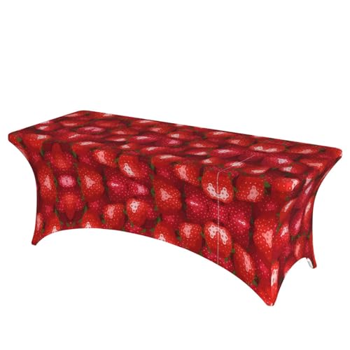 JaoXer Rechteckige Tischdecke mit rotem Erdbeerdruck, abwischbar, dehnbar, langlebig, für den Innen- und Außenbereich von JaoXer