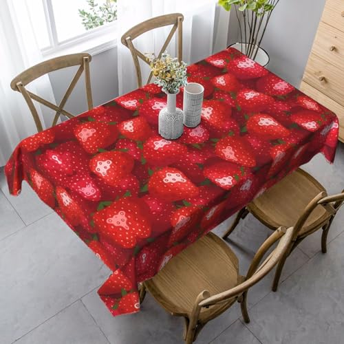 JaoXer Rechteckige Tischdecke mit rotem Erdbeerdruck, waschbar, klassische Küchendekoration für Esstisch, Tischplatte, Party-Tischdecken JaoXer Rechteckige Tischdecke mit rotem Erdbeerdruck, waschbar, klassische Küchendekoration für Esstisch, Tischplatte, Party-Tischdecken von JaoXer