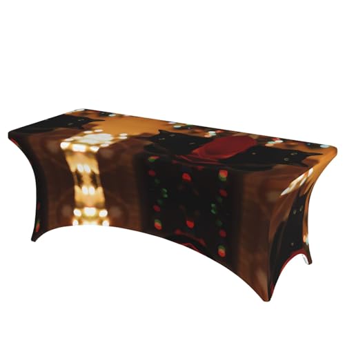 JaoXer Rechteckige Tischdecke mit weihnachtlichem Katzendruck, abwischbar, dehnbar, langlebig, für den Innen- und Außenbereich von JaoXer