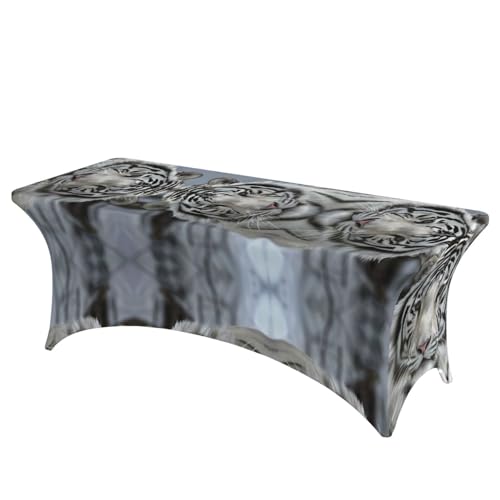 JaoXer Rechteckige Tischdecke mit weißem Tiger-Druck, abwischbar, dehnbar, langlebig, für den Innen- und Außenbereich JaoXer Rechteckige Tischdecke mit weißem Tiger-Druck, abwischbar, dehnbar, langlebig, für den Innen- und Außenbereich von JaoXer