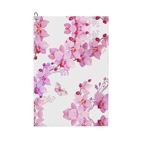 JaoXer Rosa Blumen und Schmetterling Druck Golfschläger Handtuch für Männer & Frauen - Tragbar mit Karabiner Clip - Perfekt für Sport, Yoga, Fitnessstudio, Strand JaoXer Rosa Blumen und Schmetterling Druck Golfschläger Handtuch für Männer & Frauen - Tragbar mit Karabiner Clip - Perfekt für Sport, Yoga, Fitnessstudio, Strand von JaoXer