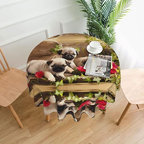 JaoXer Runde Tischdecke mit Mops-Motiv, Esstischabdeckung für Esszimmer, Bürotreffen und Feiertage, 152,4 cm Couchtischdecke von JaoXer