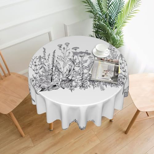 JaoXer Runde Tischdecke mit schwarzen und weißen Blumen, Esstischabdeckung für Esszimmer, Bürotreffen und Feiertage, 152,4 cm Couchtischdecke JaoXer Runde Tischdecke mit schwarzen und weißen Blumen, Esstischabdeckung für Esszimmer, Bürotreffen und Feiertage, 152,4 cm Couchtischdecke von JaoXer