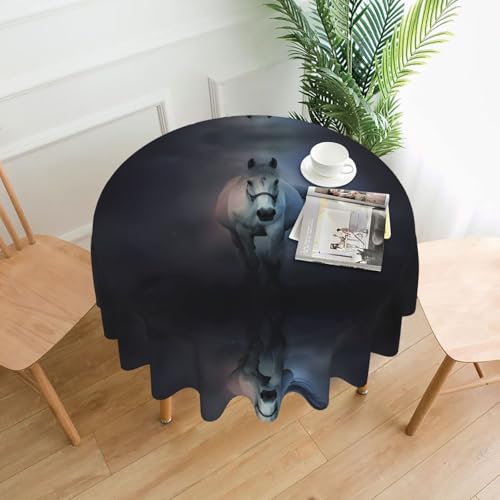 JaoXer Runde Tischdecke mit weißem Pferd, Esstischabdeckung für Esszimmer, Bürotreffen und Feiertage, 152,4 cm Couchtischdecke JaoXer Runde Tischdecke mit weißem Pferd, Esstischabdeckung für Esszimmer, Bürotreffen und Feiertage, 152,4 cm Couchtischdecke von JaoXer