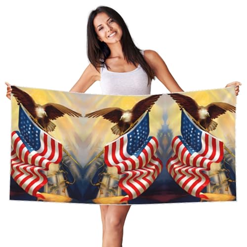 JaoXer Samt-Strandtuch, Motiv: Weißer Silberfuchs – Amerikanische USA-Flagge, Adler, Kunstdruck, weiches Handtuch für Zuhause, Reisen, Schwimmbad, Sonnenbaden, Fitnessstudio von JaoXer