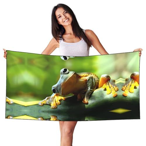 JaoXer Samt-Strandtuch mit grünem Frosch-Druck, weiches Handtuch für Zuhause, Reisen, Schwimmbad, Sonnenbad, Fitnessstudio JaoXer Samt-Strandtuch mit grünem Frosch-Druck, weiches Handtuch für Zuhause, Reisen, Schwimmbad, Sonnenbad, Fitnessstudio von JaoXer