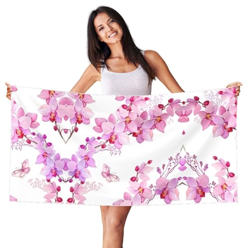 JaoXer Samt-Strandtuch mit rosa Blumen und Schmetterlingen, weiches Handtuch für Zuhause, Reisen, Schwimmbad, Sonnenbaden, Fitnessstudio JaoXer Samt-Strandtuch mit rosa Blumen und Schmetterlingen, weiches Handtuch für Zuhause, Reisen, Schwimmbad, Sonnenbaden, Fitnessstudio von JaoXer