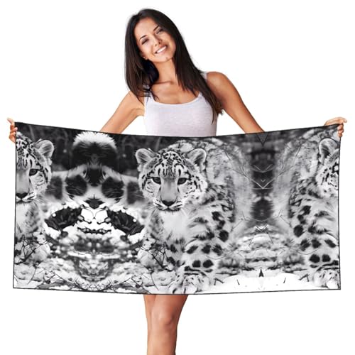 JaoXer Samt-Strandtuch mit schwarzem und silberfarbenem Fuchs – Schneeleopard-Druck, weiches Handtuch für Zuhause, Reisen, Schwimmbad, Sonnenbad, Fitnessstudio JaoXer Samt-Strandtuch mit schwarzem und silberfarbenem Fuchs – Schneeleopard-Druck, weiches Handtuch für Zuhause, Reisen, Schwimmbad, Sonnenbad, Fitnessstudio von JaoXer
