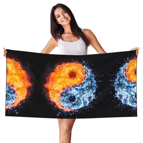 JaoXer Samt-Strandtuch mit schwarzem und silberfarbenem Fuchs – Yin-Yang-Feuer-Wasserdruck, weiches Handtuch für Zuhause, Reisen, Schwimmbad, Sonnenbaden, Fitnessstudio JaoXer Samt-Strandtuch mit schwarzem und silberfarbenem Fuchs – Yin-Yang-Feuer-Wasserdruck, weiches Handtuch für Zuhause, Reisen, Schwimmbad, Sonnenbaden, Fitnessstudio von JaoXer