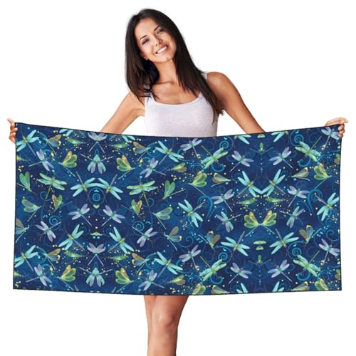 JaoXer Samt-Strandtuch mit schwarzem und silberfarbenem Fuchs – blaues Libellen-Druck, weiches Handtuch für Zuhause, Reisen, Schwimmbad, Sonnenbaden, Fitnessstudio JaoXer Samt-Strandtuch mit schwarzem und silberfarbenem Fuchs – blaues Libellen-Druck, weiches Handtuch für Zuhause, Reisen, Schwimmbad, Sonnenbaden, Fitnessstudio von JaoXer