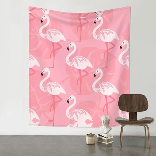 JaoXer Sommer-Flamingo-Palmenblätter-Druck, Wandteppich, 152,4 x 129,5 cm, Raumdekoration, Kunstposter für Wohnzimmer, Schlafzimmer, minimalistischer Wandbehang von JaoXer