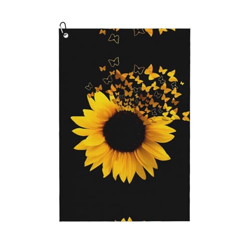 JaoXer Sonnenblume Blumen Schmetterlinge Kunstdruck Golf Club Handtuch für Männer & Frauen - Tragbar mit Karabiner Clip - Perfekt für Sport, Yoga, Fitnessstudio, Strand JaoXer Sonnenblume Blumen Schmetterlinge Kunstdruck Golf Club Handtuch für Männer & Frauen - Tragbar mit Karabiner Clip - Perfekt für Sport, Yoga, Fitnessstudio, Strand von JaoXer