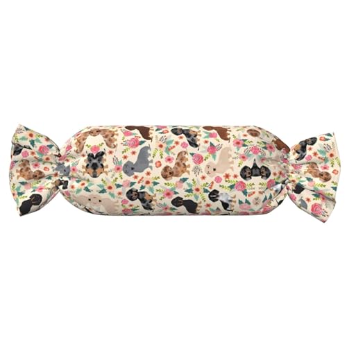 JaoXer 【Süßigkeitenförmiges zylindrisches Kissen】Verstellbare Nackenstütze, Plüsch-Körperkissen mit weichem Hunde-Blumendruck-Design JaoXer 【Süßigkeitenförmiges zylindrisches Kissen】Verstellbare Nackenstütze, Plüsch-Körperkissen mit weichem Hunde-Blumendruck-Design von JaoXer