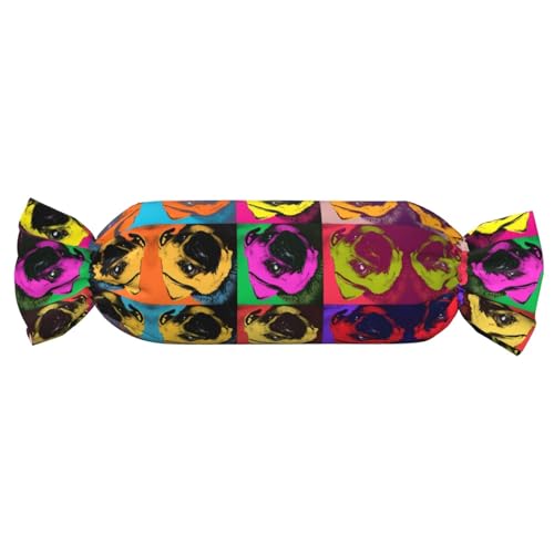 JaoXer 【Süßigkeitenförmiges zylindrisches Kissen】Verstellbare Nackenstütze, Plüsch-Körperkissen mit weichem Hunde-Pop-Art-Mops-Druck-Design JaoXer 【Süßigkeitenförmiges zylindrisches Kissen】Verstellbare Nackenstütze, Plüsch-Körperkissen mit weichem Hunde-Pop-Art-Mops-Druck-Design von JaoXer
