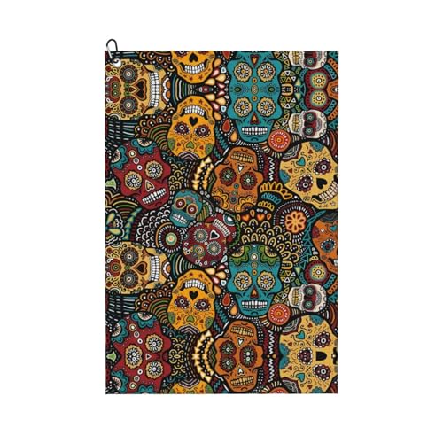 JaoXer Sugar Skull Print Golf Club Handtuch für Männer & Frauen - Tragbar mit Karabinerhaken - Perfekt für Sport, Yoga, Fitnessstudio, Strand JaoXer Sugar Skull Print Golf Club Handtuch für Männer & Frauen - Tragbar mit Karabinerhaken - Perfekt für Sport, Yoga, Fitnessstudio, Strand von JaoXer