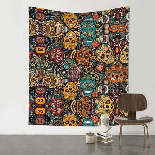 JaoXer Sugar Skull Print Tapisserie 152,4 x 129,5 cm – Raum-Dekoration, Kunstposter für Wohnzimmer, Schlafzimmer – minimalistischer Wandbehang von JaoXer