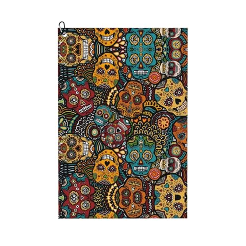JaoXer Sugar Skulls Print Golf Club Handtuch für Männer & Frauen - Tragbar mit Karabinerhaken - Perfekt für Sport, Yoga, Fitnessstudio, Strand JaoXer Sugar Skulls Print Golf Club Handtuch für Männer & Frauen - Tragbar mit Karabinerhaken - Perfekt für Sport, Yoga, Fitnessstudio, Strand von JaoXer