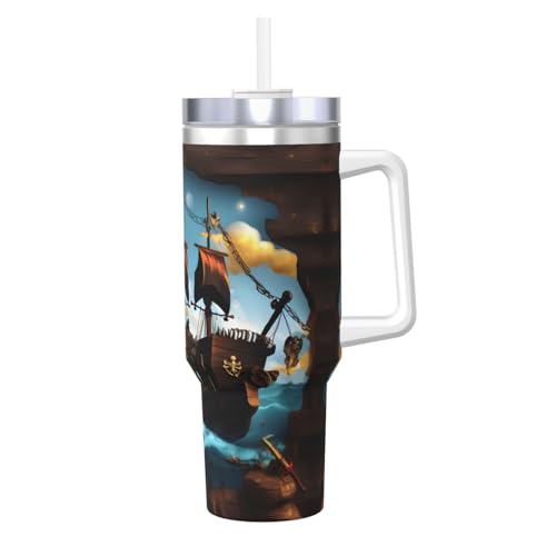 JaoXer Thermobecher mit Cartoon-Piratenschiff-Druck, 1,2 l, Eisbully mit Griff, Strohhalm, vakuumisoliert, für Fitnessstudio, Camping, Büro, Auto JaoXer Thermobecher mit Cartoon-Piratenschiff-Druck, 1,2 l, Eisbully mit Griff, Strohhalm, vakuumisoliert, für Fitnessstudio, Camping, Büro, Auto von JaoXer