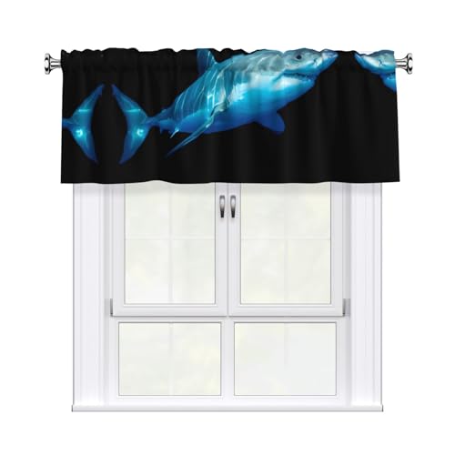 JaoXer Toller weißer Hai-Druck, Vorhang, Volant, 137,2 x 45,7 cm, Fensterdekoration für Heimdekoration, perfekt für Badezimmer, Waschküche JaoXer Toller weißer Hai-Druck, Vorhang, Volant, 137,2 x 45,7 cm, Fensterdekoration für Heimdekoration, perfekt für Badezimmer, Waschküche von JaoXer