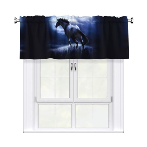 JaoXer Vorhang mit blauem Pferde-Druck, 137,2 x 45,7 cm, Fensterdekoration für Heimdekoration, perfekt für Badezimmer, Waschküche JaoXer Vorhang mit blauem Pferde-Druck, 137,2 x 45,7 cm, Fensterdekoration für Heimdekoration, perfekt für Badezimmer, Waschküche von JaoXer