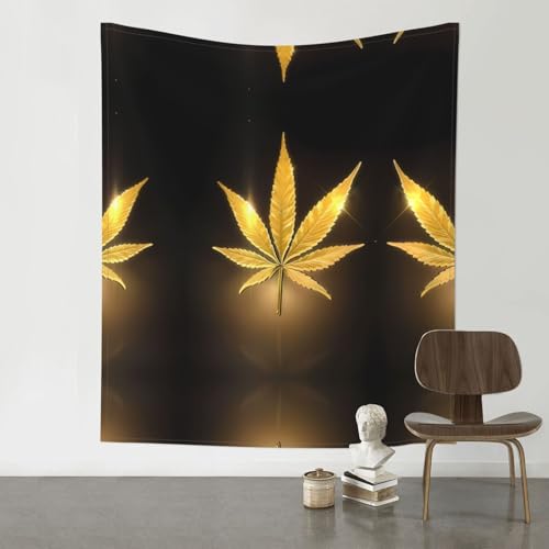 JaoXer Wandteppich mit goldenem Cannabisdruck, 152,4 x 129,5 cm, Raumdekoration, Kunstposter für Wohnzimmer, Schlafzimmer, minimalistischer Wandbehang JaoXer Wandteppich mit goldenem Cannabisdruck, 152,4 x 129,5 cm, Raumdekoration, Kunstposter für Wohnzimmer, Schlafzimmer, minimalistischer Wandbehang von JaoXer