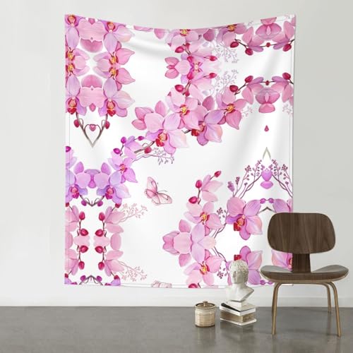 JaoXer Wandteppich mit rosa Blumen und Schmetterlingen, 152,4 x 129,5 cm, Raumdekoration, Kunstposter für Wohnzimmer, Schlafzimmer, minimalistischer Wandbehang JaoXer Wandteppich mit rosa Blumen und Schmetterlingen, 152,4 x 129,5 cm, Raumdekoration, Kunstposter für Wohnzimmer, Schlafzimmer, minimalistischer Wandbehang von JaoXer
