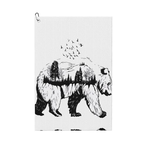 JaoXer Wildlife Handgezeichneter Bär Animal Print Golf Club Handtuch für Männer & Frauen - Tragbar mit Karabinerhaken - Perfekt für Sport, Yoga, Fitnessstudio, Strand von JaoXer