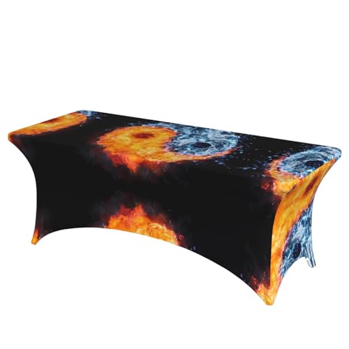 JaoXer Yin Yang Feuerwasserdruck, rechteckige Tischdecke, abwischbar, dehnbar, langlebig, für den Innen- und Außenbereich JaoXer Yin Yang Feuerwasserdruck, rechteckige Tischdecke, abwischbar, dehnbar, langlebig, für den Innen- und Außenbereich von JaoXer