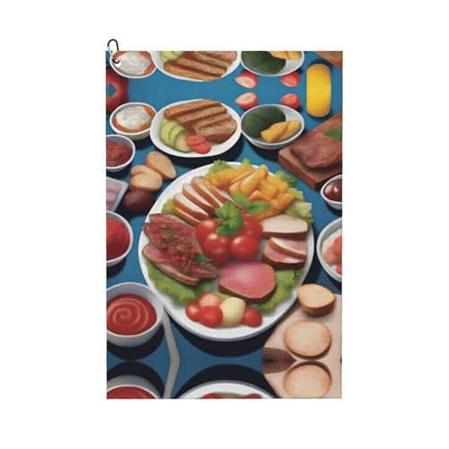 JaoXer a Delicious Feast Print Golfschlägerhandtuch für Damen & Herren - tragbar mit Karabinerhaken - Perfekt für Sport, Yoga, Fitnessstudio, Strand JaoXer a Delicious Feast Print Golfschlägerhandtuch für Damen & Herren - tragbar mit Karabinerhaken - Perfekt für Sport, Yoga, Fitnessstudio, Strand von JaoXer